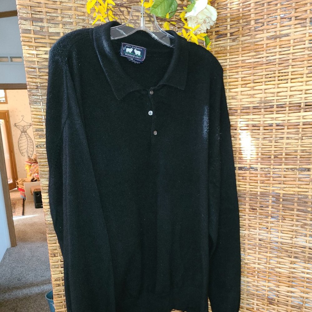 Woods & Gray Cashmere Sweater Men's XXL Black Long Sleeve Collared Pull Over